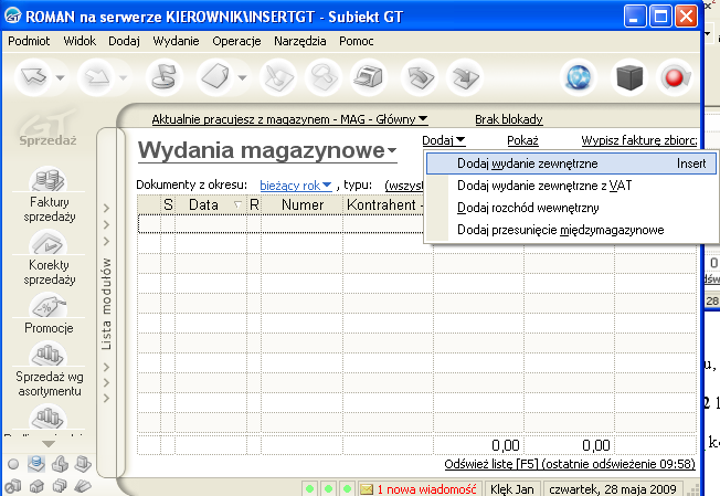 63 C) SPORZADZENIE DOKUMENTU Wz WYDANIE ZEWNETRZNE W celu wystawienia dokumentu Wz wydanie