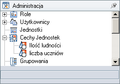 Aby dodać nową cechę, należy wybrać kategorię Cechy jednostek na drzewie Administracja w lewym oknie programu. W obszarze roboczym wyświetlona będzie Lista definicji cech.