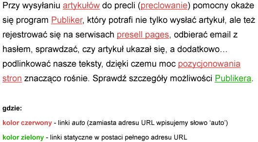 nie można umieszczać w tekstach przeznaczonych do podlinkowywania. Linki statyczne mają pierwszeństwo przed wszystkimi innymi rodzajami linków.