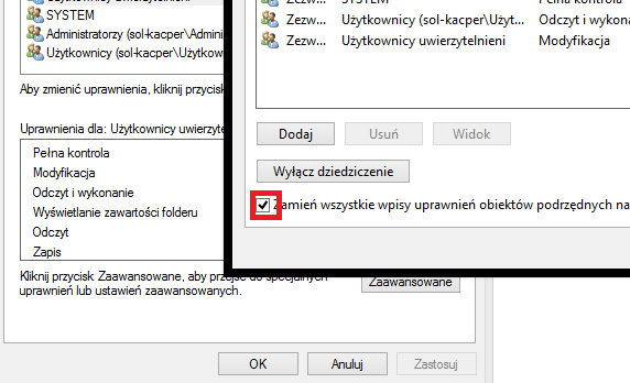 Nadajemy pełne uprawnienia NTFS użytkownikowi testuser@contonso.