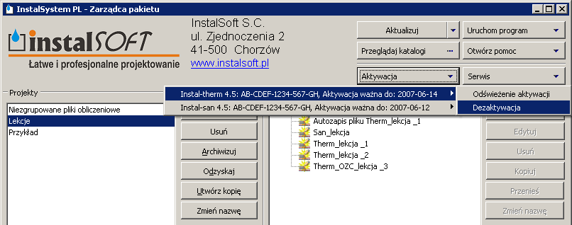 ZARZĄDCA PAKIETU 4.6. DEZAKTYWACJA Za pomocą polecenia Dezaktywacja można dezaktywować program bez jego deinstalacji. Do wyboru są opcje: automatyczna i ręczna. 4.6.1.