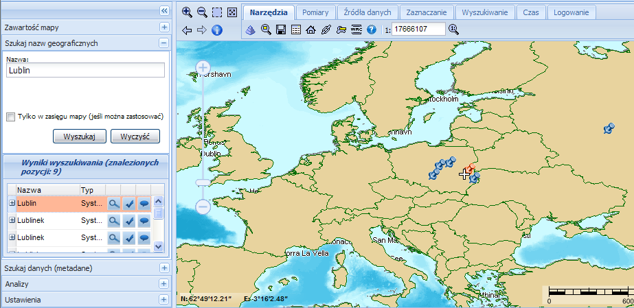 Rysunek 9- Wyszukiwanie nazw geograficznych.