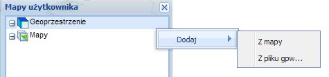 Mapy Użytkownika Funkcjonalność Mapy Użytkownika służy do zapisywania map i geoprzestrzenii oraz na ich konfigurację.