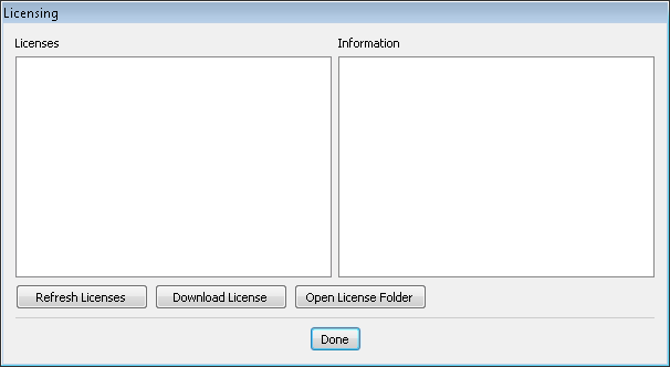 W oknie dialogowym Licencjonowanie w programie GRE wyświetlone są zainstalowane licencje.