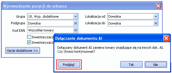 8.7.12 Dodatkowe funkcje w arkuszach AS i AI 8.7.12.1 Wykaz nadwyżek magazynowych Służy do wydrukowania arkusza, na którym można odręcznie wprowadzić informację o wszelkich nadwyżkach magazynowych, które zostały zaewidencjonowane podczas spisu.