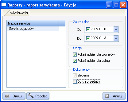 9.1.3 Raport serwisanta Raport ten pełni podobną funkcję jak raport serwisantów, z tą różnicą że jest tworzony dla jednego, wybranego pracownika.