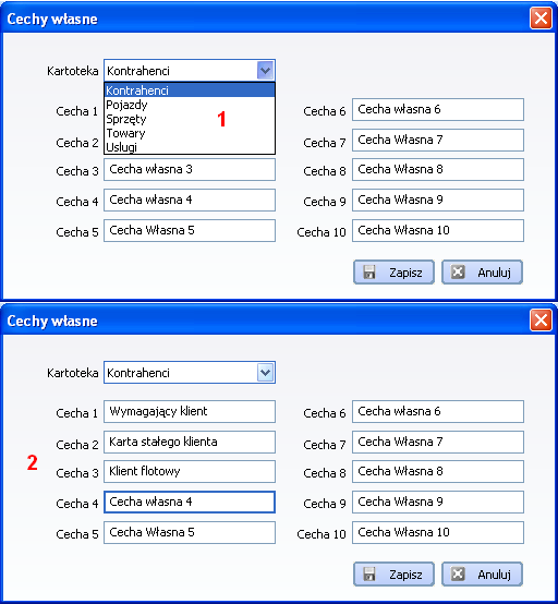 7.6.7 Nazwy cech własnych dla kartotek (Moduł Menedżer-> Menu programu -> Kartoteki-> Cechy własne). Konfiguracja nazw cech własnych dla kartotek (rys. 7-20). Rys.