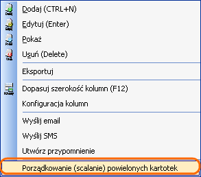 7.9 Scalanie kartotek Funkcja scalania kartotek umożliwia łączenie dwóch i więcej kartotek w jedną w celu uporządkowania danych znajdujących się w programie. Przy pomocy tej funkcji możliwe jest np.