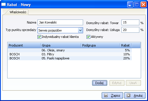 7.11 Konfiguracja grup rabatowych Grupy rabatowe służą podobnie jak grupy cenowe do przygotowania wielu schematów wyliczania cen sprzedaży dla towarów i usług.