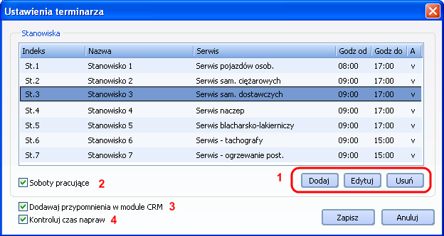 Rys. 8-1 Planowanie pracy w Terminarzu Konfigurację poszczególnych stanowisk Terminarza wraz z godzinami pracy można