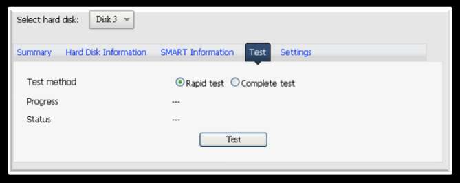 Hard Drive Protection: HDD S.M.A.R.T. -3 Opcje konfiguracji pozwalają wybrać testowanie dysku w trybie szybkim lub pełnym.