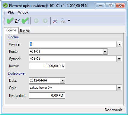 Rys. 79 Element opisu analitycznego Parametry: Wymiar Opis analityczny pozwala na wielowymiarową klasyfikację danych.