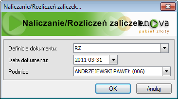 Naliczanie Rozliczeń zaliczek Rys. 100 Nota korygująca Wydruk oryginał Wypłacając pracownikowi zaliczkę na zakup np. towaru otrzymując fakturę zakupu musimy rozliczyć wypłaconą zaliczkę z dokumentem.