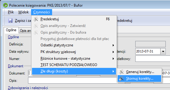 Rys. 123 PK / Opis analityczny Stworzone w ten sposób korekty powinny być zaksięgować na konto pozabilansowe, a saldo tego konta powinno zostać uwzględnione w zestawieniu do podatku dochodowego