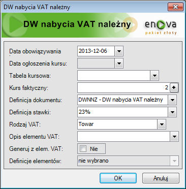 Predekretuj dokument ewidencji jeśli zaznaczymy na Tak przy Zapisywaniu i zamykaniu dokumentu, będzie tworzony automatycznie dekret dla dokumentu (warunkiem jest utworzony w konfiguracji schemat