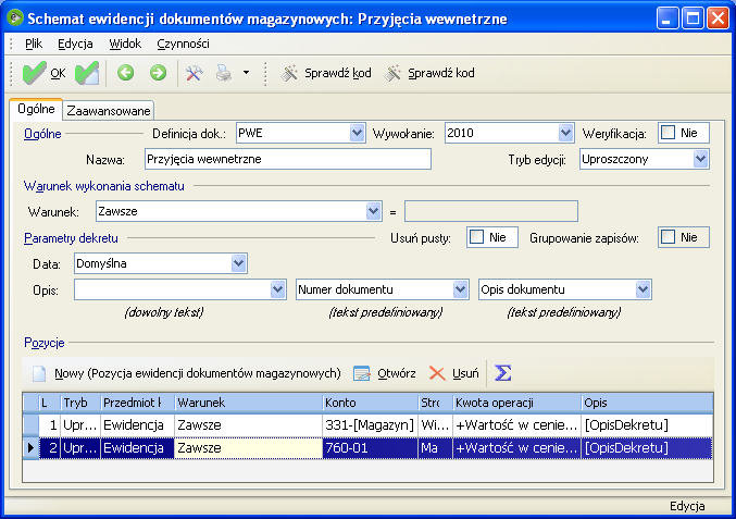 Rys. 229 Schemat do księgowania przyjęcia wewnętrznego Schematy do dokumentów przesunięć międzymagazynowych MMW i MMP Księgowanie przesunięć międzymagazynowych generowanych w module Handel odbywa się