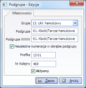 Rys. 6-6 Podgrupa towarów W identyczny sposób do grup i podgrup towarowych w