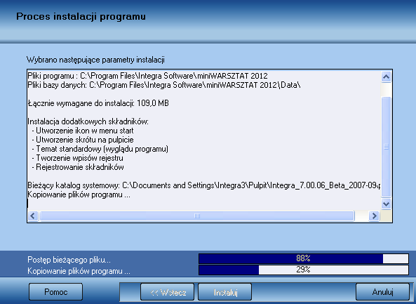 3.3 Proces instalacji plików programu W kolejnym etapie zostaną zainstalowanie pliki programu oraz bazy danych. W oknie Gotowy do rozpoczęcia instalacji (Rys.