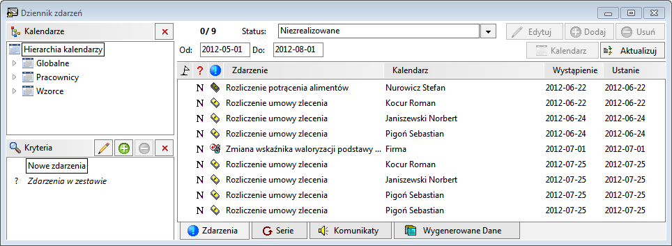 Podręcznik użytkownika Sage Symfonia Kadry i Płace 160 Dziennik zdarzeń W programie Kadry i Płace edycja zdarzeń możliwa jest w dwóch miejscach: w kalendarzu pracownika po wybraniu z menu podręcznego