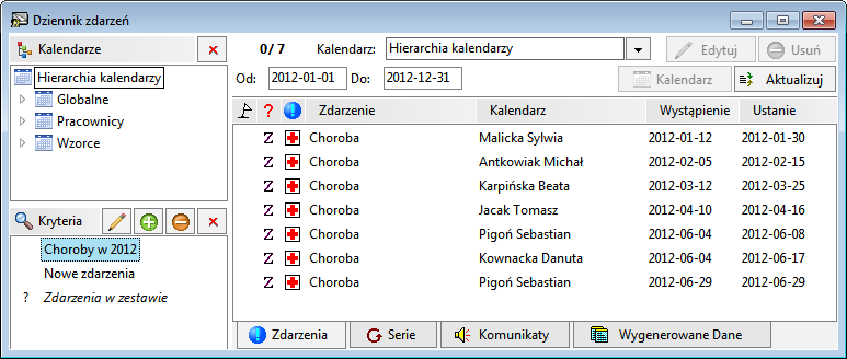 Podręcznik użytkownika Sage Symfonia Kadry i Płace 161 Zdarzeniami oczekującymi są te, które nie zostały jeszcze zrealizowane, wstawiono je do kalendarza z wyprzedzeniem i data ich wystąpienia