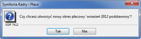 Podręcznik użytkownika Sage Symfonia Kadry i Płace 186 Rys. 222 Okno Nowy okres określanie okresu rozliczania kadrowego.