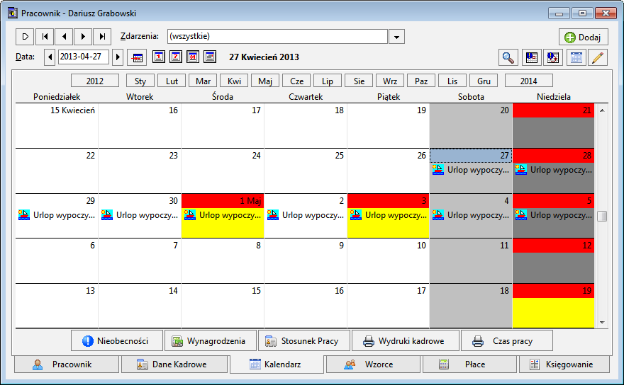 Podręcznik użytkownika Sage Symfonia Kadry i Płace 12 na stworzyć cztery odrębne wzorce, których kalendarze zostały zainicjalizowane schematami czasu pracy, odpowiadającymi poszczególnym zmianom.