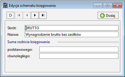 Podręcznik użytkownika Sage Symfonia Kadry i Płace 215 numer konta Wn, numer konta Ma, znacznik księgowania podstawowego/równoległego, opis strony Wn, opis strony Ma, sposób grupowania zapisów