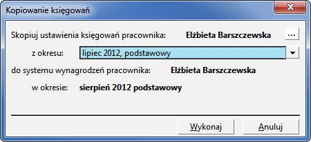 Podręcznik użytkownika Sage Symfonia Kadry i Płace 219 Kopiowanie księgowań Podczas tworzenia nowego okresu płacowego ustawienia schematów księgowań są kopiowane do tworzonego okresu z okresu