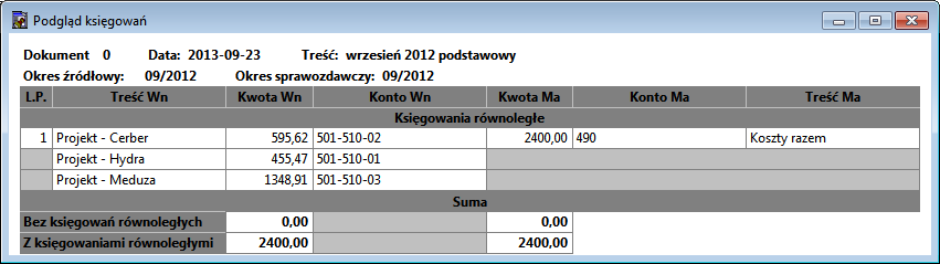 Podręcznik użytkownika Sage Symfonia Kadry i Płace 227 Rys. 273 Okno Podgląd księgowań księgowanie na projekty.