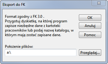 Podręcznik użytkownika Sage Symfonia Kadry i Płace 230 Eksport do FK Wykonanie raportu Polecenie księgowania z zaznaczonym polem Eksport do FK spowoduje wysłanie danych do programu Finanse i