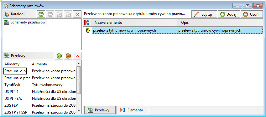 Podręcznik użytkownika Sage Symfonia Kadry i Płace 232 Przelewy Schematy przelewów Program Kadry i Płace zastosowaniu uniwersalnych schematów przelewów, umożliwia tworzenie przelewów na różne konta