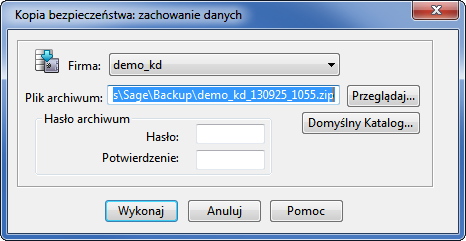 Podręcznik użytkownika Sage Symfonia Kadry i Płace 288 W czasie wykonywania i odtwarzania kopii bezpieczeństwa dane firmy nie powinny być wykorzystywane przez innych użytkowników.