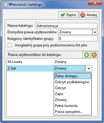 Podręcznik użytkownika Sage Symfonia Kadry i Płace 295 Prawa do katalogów pracowników uwzględniane są również przy dostępie do list płac, oznacza to, że jeśli np.