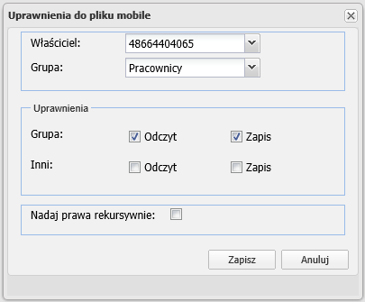 6. UPRAWNIENIA DO KATALOGÓW I PLIKÓW Do każdego pliku i katalogu można przypisać uprawnienia dla użytkowników, pozwalające na kontrolę dostępu do zasobów zgromadzonych na koncie.