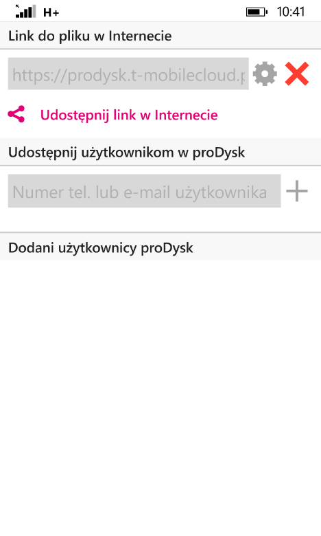 W celu udostępnienia wybranego pliku należy wybrać danych plik, a następnie ikonę udostępniania. Pojawia się wtedy okienko udostępniania.