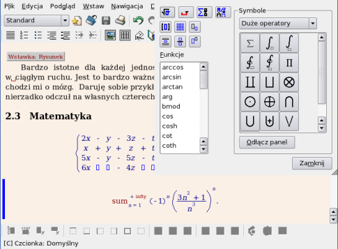 w j. W ów czas w pisuj m y k od, k tór go LyX ni b ędzi int rpr tow ał, a k tóry zostani przytoczony dosłow ni.