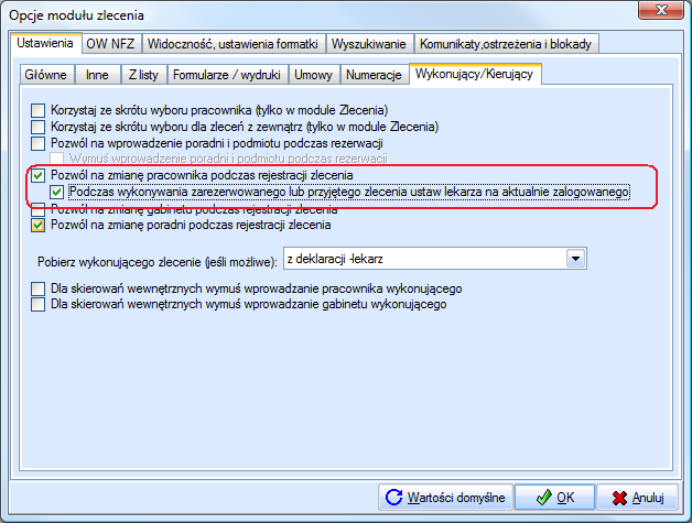 Podmiana więc nastąpi tylko gdy znany jest lekarz, czyli albo wykonując zlecenie z wizyty czy to lekarskiej, czy stomatologicznej lub ze zleceń albo też z innego modułu, gdy przed uruchomieniem