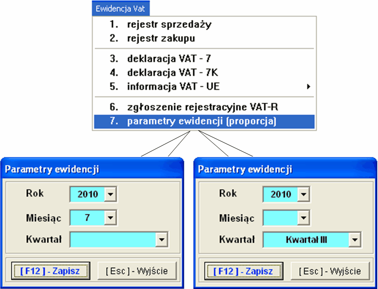 Ewidencja VAT 125 Po wybraniu miesiąca lub kwartału należy uzupełnić tabelę poprzez: podanie obrotu w poprzednim roku, wpisanie proporcji wyliczoną szacunkowo wg prognozy i uzgodnioną z naczelnikiem