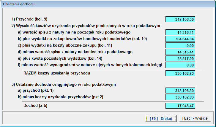 132 Raporty Drukowanie zestawienia dochód