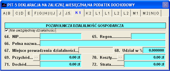 Raporty 139 Jeśli deklaracja PIT-5 jest sporządzana w celu rozliczenia najmu przez podatnika rozliczającego dochód na deklaracji PIT-5L, to można odznaczyć opcję: Po jej zaznaczeniu kwoty wynikające