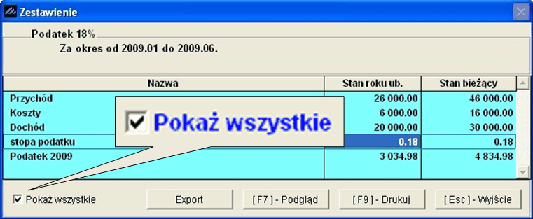 152 Raporty Poprzez użycie znacznika pokaż wszystko istnieje możliwość wglądu w ukryte pozycje raportu.