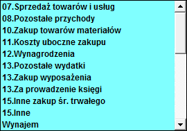 Ewidencja Dokumentów 5.3.1.2 59 kolumna księgi Kolumna księgi: wybór wymaganej kolumny, zgodnie z kolumną tradycyjnej podatkowej księgi PKPiR: kolumn a Przychód Przychód Wydatki 07. 08. 10.