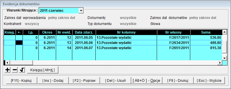 Po użyciu przycisku Ewidencja Dokumentów 81 są tworzone kolejne dokumenty w ewidencji.