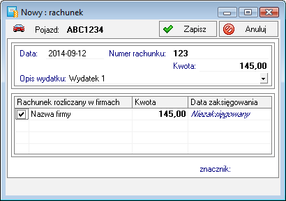 Podręcznik użytkownika Sage Symfonia Start Mała Księgowość 48 Rys. 44 Okno Pojazd. Rys. 45 Okno Kartoteka pojazdów z wprowadzonym pojazdem.