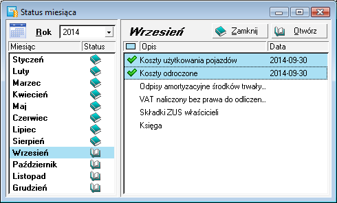 Podręcznik użytkownika Sage Symfonia Start Mała Księgowość 74 Wszystkie operacje związane z zamykaniem i otwieraniem okresów rozliczeniowych przeprowadzane są w oknie Status miesiąca otwieranym