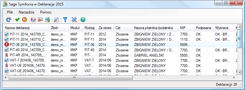 Podręcznik użytkownika Sage Symfonia Start Mała Księgowość 78 W celu wysłania przelewu elektronicznego do urzędu skarbowego w oknie Deklaracja podatkowa wybrać polecenia Zleć e-przelew z menu