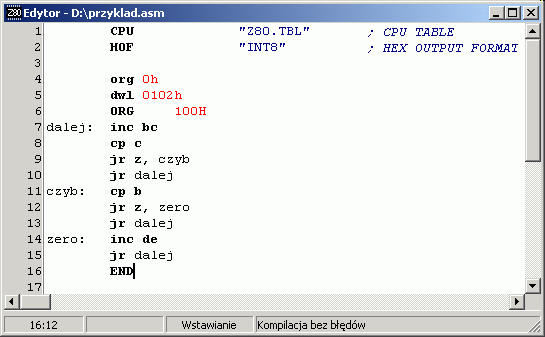 Następnie, w zależności od potrzeb, przystępujemy do przygotowanie tekstu programu, jego asemblacji lub symulacji wcześniej przygotowanego kodu programu.