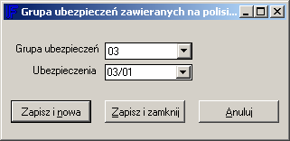 Dodać nową grupę moŝemy poprzez wciśnięcie przycisku Przykład: JeŜeli TU ma polisę komunikacyjną AC, na której zawierane są ubezpieczenia AC i NWK a utworzyliśmy na te ubezpieczenia dwie lub trzy