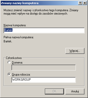 Nadawanie nazwy komputerowi W celu nadania nazwy komputerowi naleŝy wykonać następujące czynności: Kliknij przycisk Start (w lewym dolnym rogu ekranu). Prawym przyciskiem myszy kliknij Mój komputer.