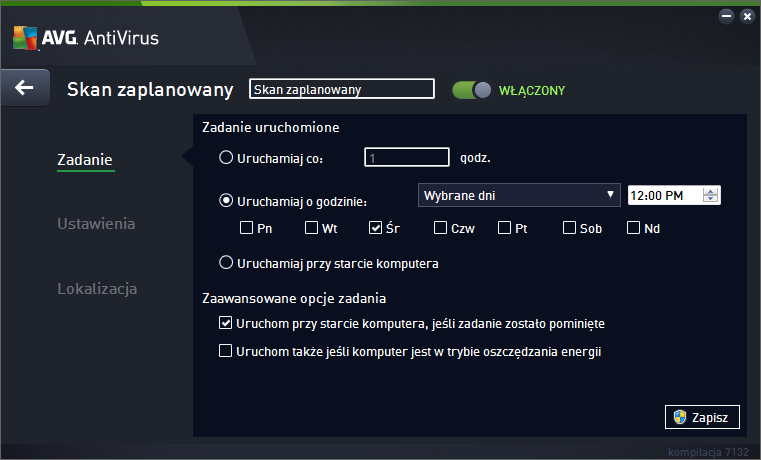 Harmonogram Ustawienia Lokalizacja Na każdej karcie można łatwo przełączyć przycisk "sygnalizacji świetlnej" zaplanowany test i włączyć go ponownie, gdy zajdzie taka potrzeba.